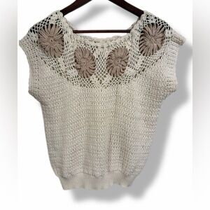 Vintage Kyouko Design Studio Crochet Boho Retro Handmade Floral Knit Size M